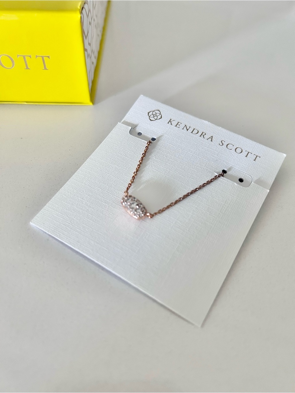NEW Kendra Scott Grayson Rose Gold Pendant Necklace in White CZ